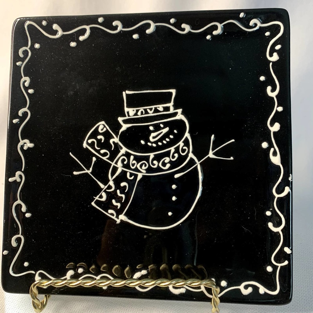 6 Black and White 6 in. Snowman Snack Plates, Signature Housewares